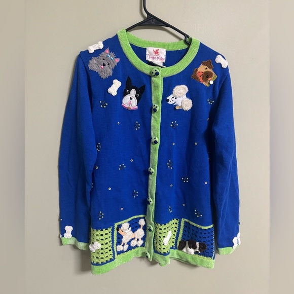 Quacker Factory Sweater Cardigan Dog Embellished Whimsical Colorful Size XS - Picture 1 of 9